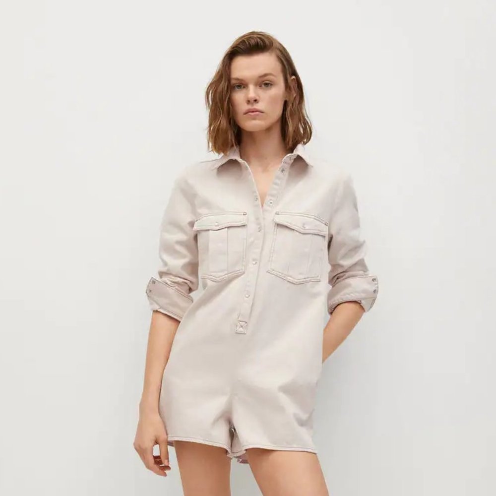 New Mango Denim Short Oversized Jumpsuit, Size S